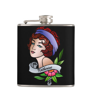 customisable redhead gypsy girl tattoo flask