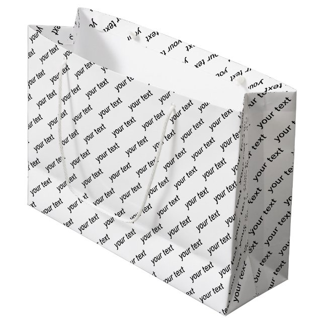 Customisable Repeating Text Modern White & Black Large Gift Bag (Front Angled)