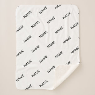 Customisable Repeating Text Modern White & Black Sherpa Blanket