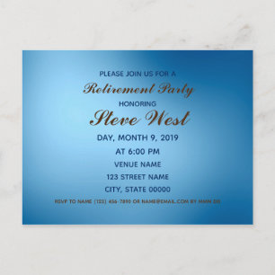 Customisable retirement invitation blue gradient postcard