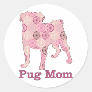 Customisable Retro Abstract Pink and Brown Pug Mum Classic Round Sticker