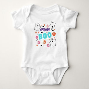 Customisable Retro Boo Halloween Floral Design Baby Bodysuit