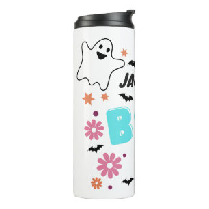 Customisable Retro Boo Halloween Floral Design Thermal Tumbler
