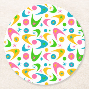 Customisable Retro Boomerangs Round Paper Coaster