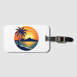 Customisable retro bright tropical scenery luggage tag