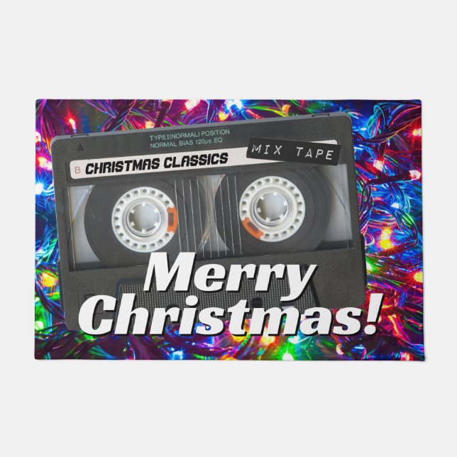 Customisable Retro Cassette Tape Christmas Doormat (Front)