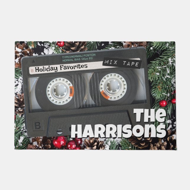 Customisable Retro Cassette Tape Christmas Doormat (Front)