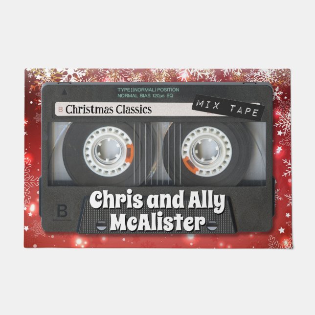 Customisable Retro Cassette Tape Christmas Doormat (Front)