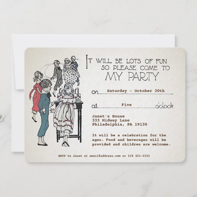 Customisable Retro Childish Party Invitation (Front)