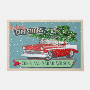 Customisable Retro Classic Car Merry Christmas Doormat