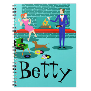 Customisable Retro Couple with Dog Notebook