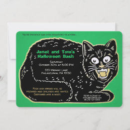 Customisable Retro Halloween Cat Invitation