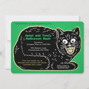 Customisable Retro Halloween Cat Invitation