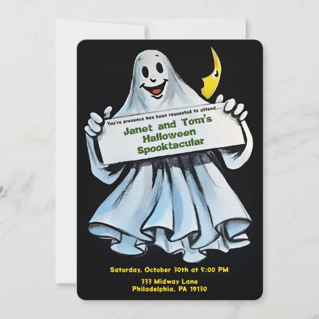 Customisable Retro Halloween Ghost Invitation (Front)