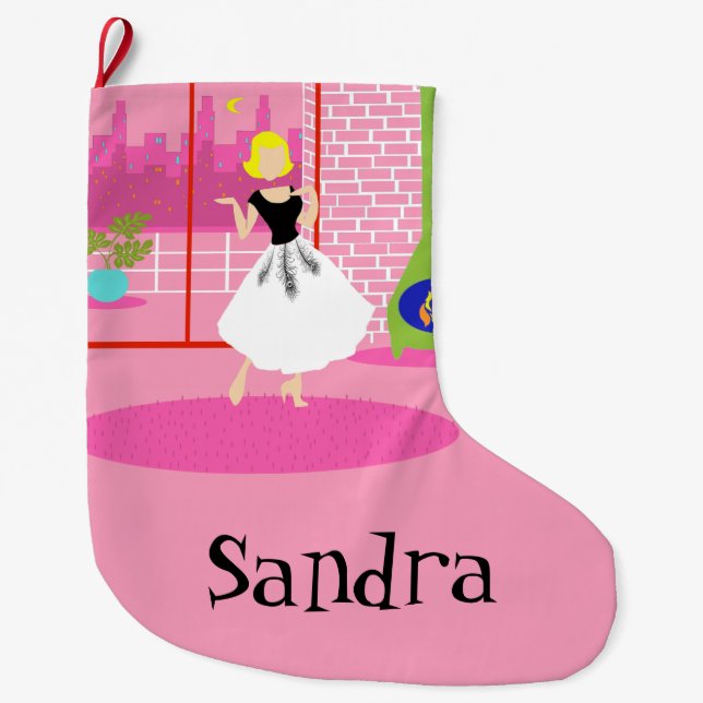 Customisable Retro In the Pink Christmas Stocking (Front)