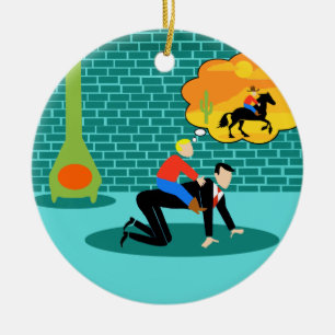 Customisable Retro Little Cowboy Ceramic Ornament