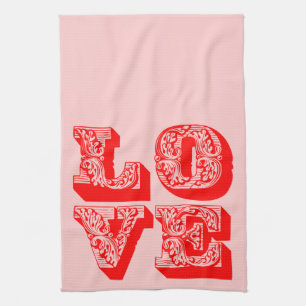 Customisable Retro LOVE Square Tea Towel