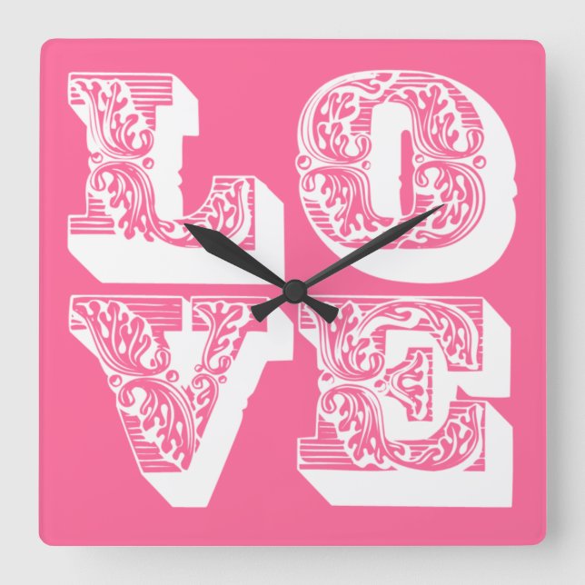 Customisable Retro LOVE Square Wall Clock (Front)