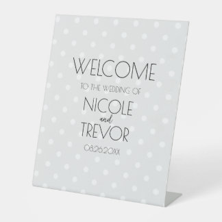 Customisable Retro Polkadots Wedding Welcome Pedestal Sign