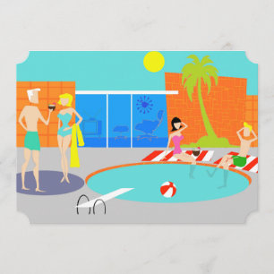Customisable Retro Pool Party Invitation