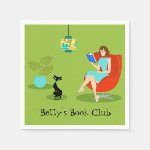 Customisable Retro Reading Woman Paper Napkins