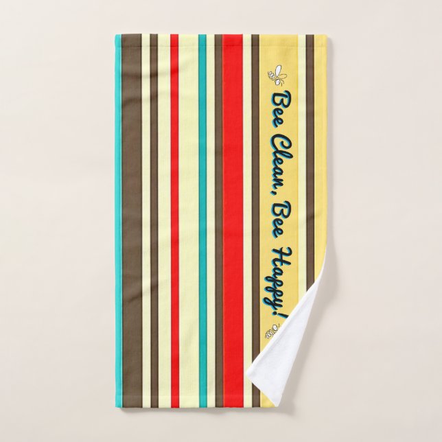 Customisable Retro Striped Bath Towel with Bees (Hand Towel)