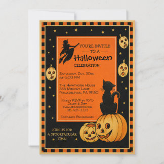 Customisable Retro Style Halloween Invitation