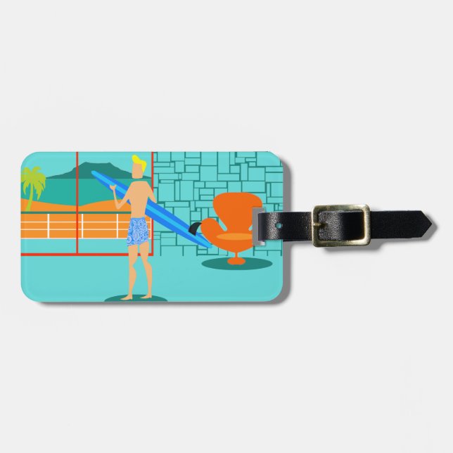 Customisable Retro Surfer Dude Luggage Tag (Front Horizontal)