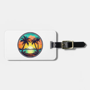 Customisable retro tropical scenery circle luggage tag