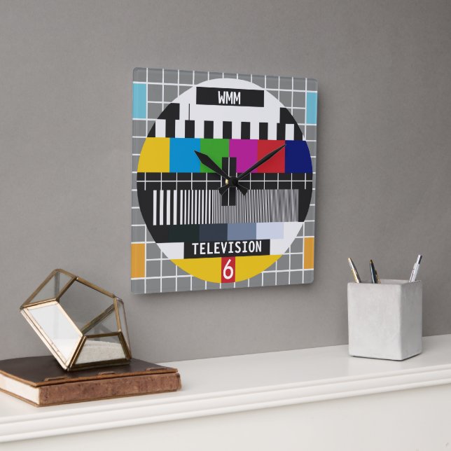 Customisable Retro Tv Test Card Pattern Square Wall Clock (Office)