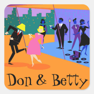 Customisable Retro Urban Rooftop Party Stickers
