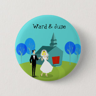Customisable Retro Wedding Couple Button