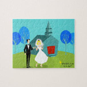 Customisable Retro Wedding Couple Puzzle