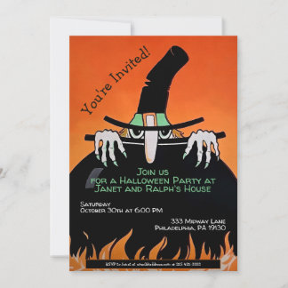 Customisable Retro Witch Halloween Invite