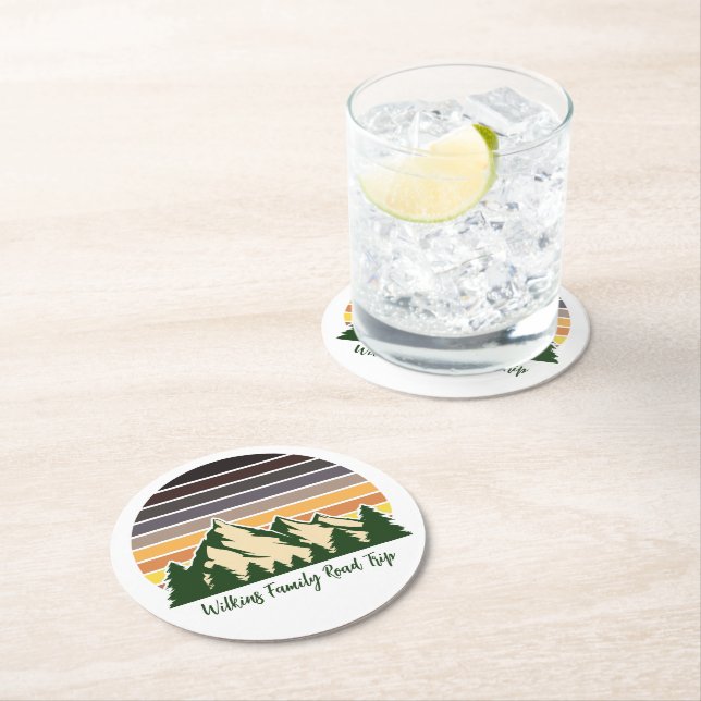 Customisable Road Trip Green Forest Nature Round Paper Coaster (Insitu)