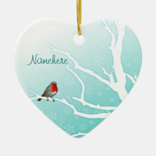 Customisable: Robin in a tree Ceramic Tree Decoration