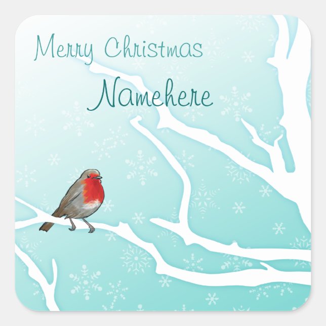 Customisable: Robin in a tree Square Sticker (Front)