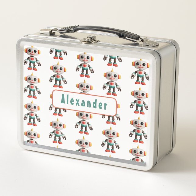 Customisable Robot Kids Metal Lunch Box (Front)