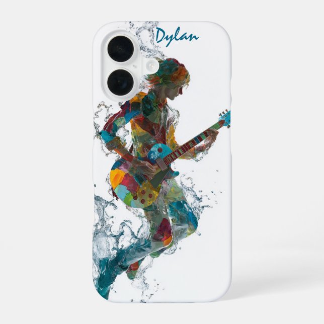 Customisable Rock’n Roll Man – Guitar Art iPhone 16 Case (Back)