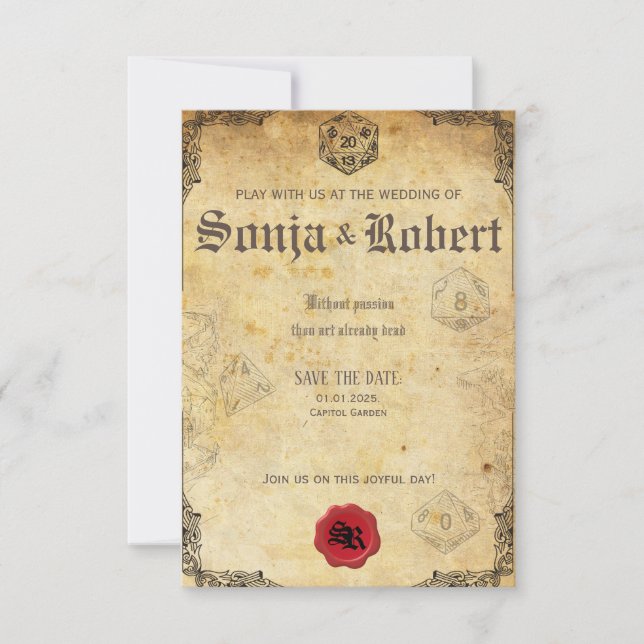Customisable Roleplay Gamer Fantasy Wedding Invitation (Front)