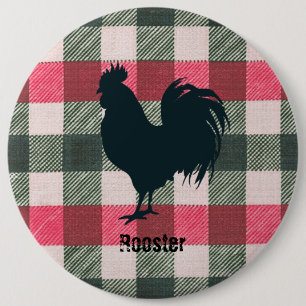 Customisable Rooster Farmhouse Gingham 6 Cm Round Badge