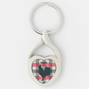 Customisable Rooster Gingham Key Ring