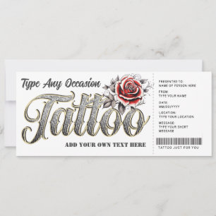 Customisable Rose Tattoo Gift Certificate Ticket Invitation