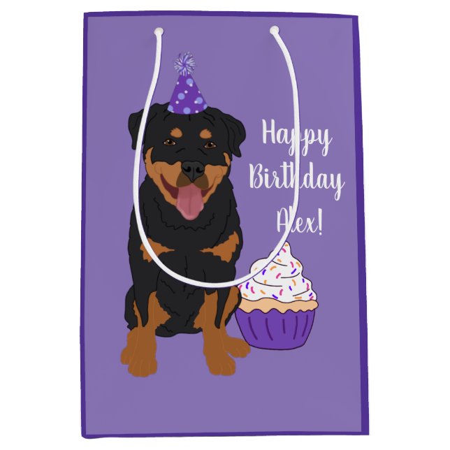 Customisable Rottweiler Birthday Medium Gift Bag (Front)
