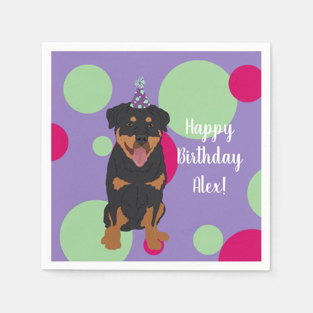 Customisable Rottweiler Birthday Napkin (Front)