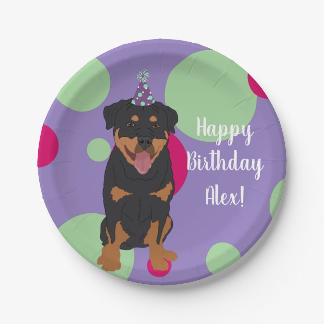 Customisable Rottweiler Birthday Paper Plate (Front)