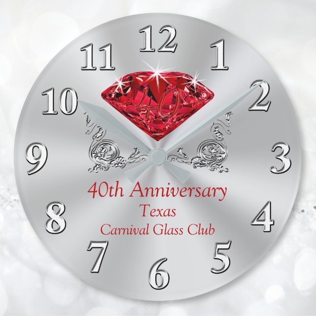 Customisable Ruby 40th Anniversary Clock (40 year wedding anniversary gift for wife, couple and family. 40 year anniversary gift for friends.)