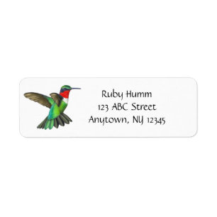 Customisable Ruby Throated Hummingbird Avery Label Return Address Label