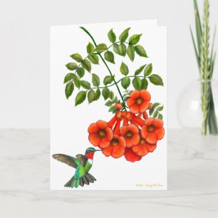 Customisable Ruby Throated Hummingbird on Trumpet Card
