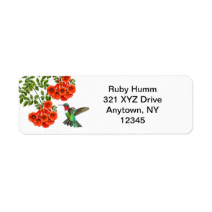 Customisable Ruby Throated Hummingbird on Trumpet Return Address Label